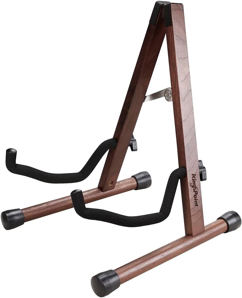 KingPoint Guitar Stand, Guitar Floor Stand, Acoustic Electric Wooden A Frame Folding Guitar Holder Adjustable for Bass, Cello, Mandolin, Banjo, Ukulele (Black Walnut) - Image 1